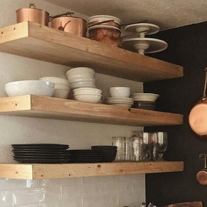 Floating Kitchen Shelves – Custom Wood Shelves – Modern Floating Shelf – Handmade Rustic Shelving – Wall Shelves