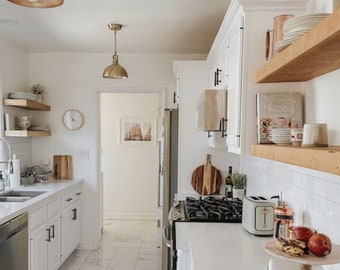 Floating Shelves in White Oak, Maple, Walnut and Pine, Wood Kitchen Shelves, Long Floating Shelves