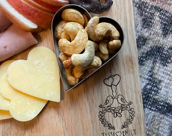 Valentine's Day Anniversary Gift for Her, White Oak Personalized Romantic Charcuterie Board, Customized Gift with Lovebirds Design