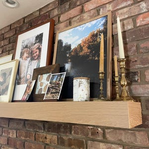 White Oak Fireplace Mantel with Bracket: Floating Wood Shelf - Decorative Shelf image 12
