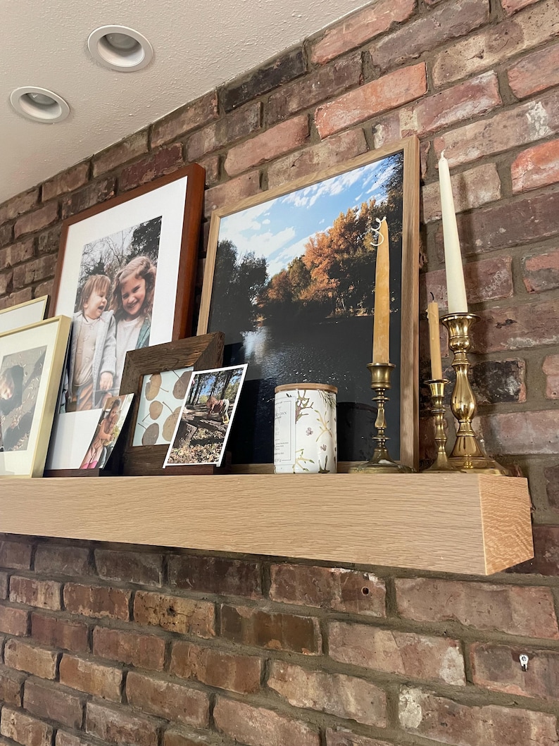White Oak Fireplace Mantel with Bracket: Floating Wood Shelf - Decorative Shelf image 12