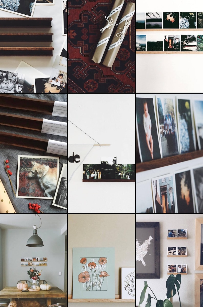 Peut inclure: Un collage de neuf images pr&eacute;sentant diff&eacute;rentes fa&ccedil;ons d'afficher des photos et des &oelig;uvres d'art dans une maison. Les images comprennent une vari&eacute;t&eacute; de styles, des &eacute;tag&egrave;res en bois rustiques aux cadres en m&eacute;tal modernes. Les photos sont un m&eacute;lange de photos personnelles et professionnelles, et les &oelig;uvres d'art sont un m&eacute;lange d'impressions et de peintures. L'effet g&eacute;n&eacute;ral est celui de la chaleur et de la personnalit&eacute;.