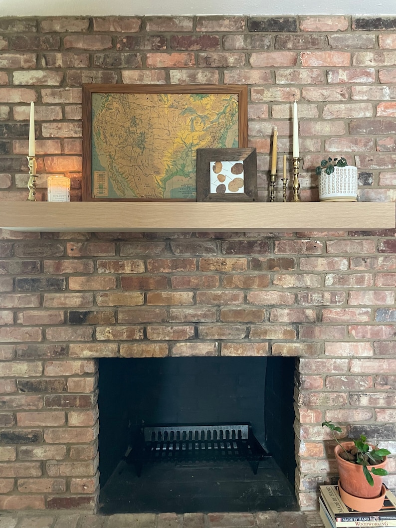White Oak Fireplace Mantel with Bracket, Wood Floating Mantel for Fireplace, Heavy Duty Mantel Shelf in Walnut, White Oak, Maple, and Pine image 1