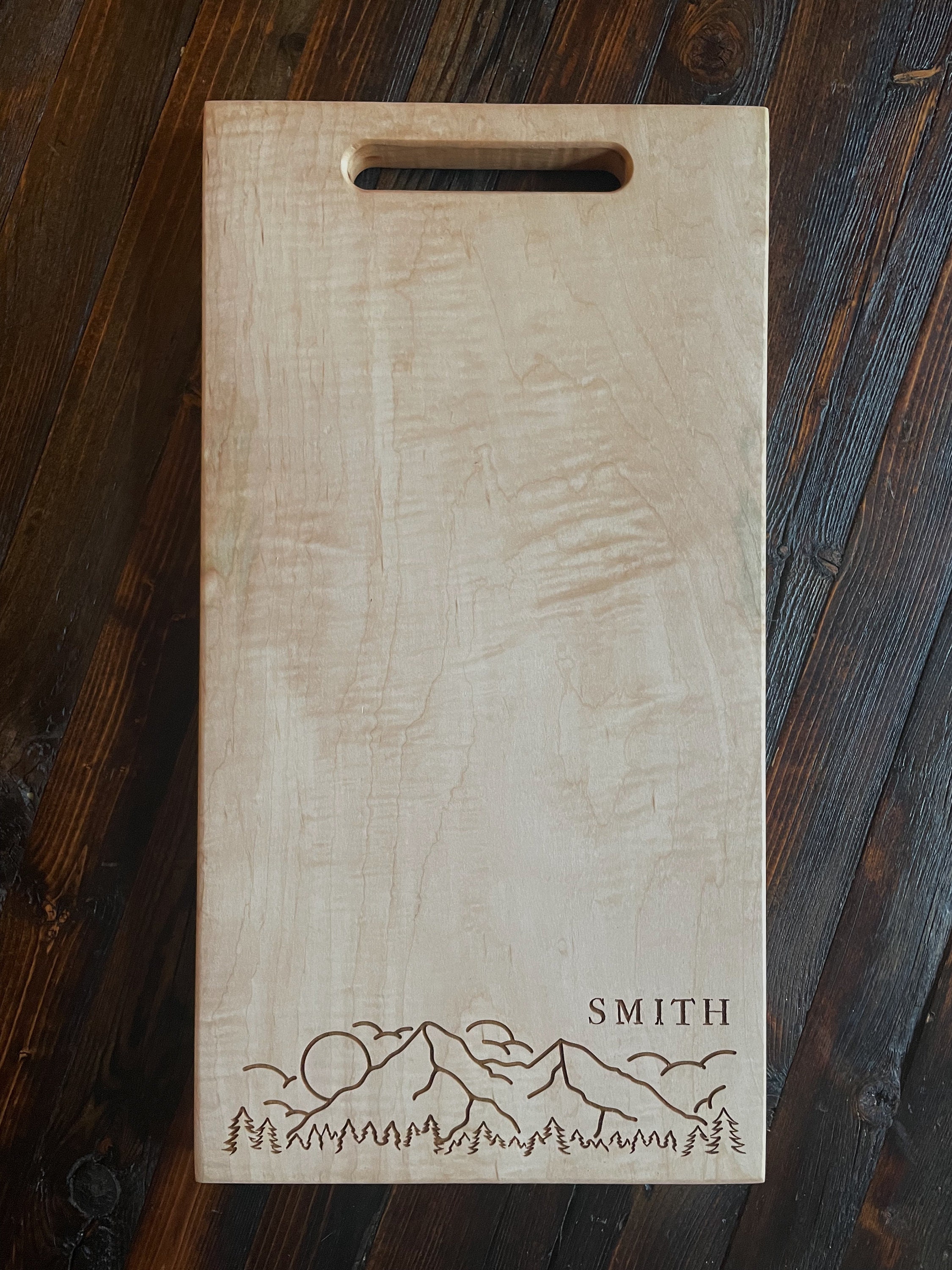 Engraved Charcuterie Board Personalized with Mountain Design, Engraved Wood Cheese Board ...