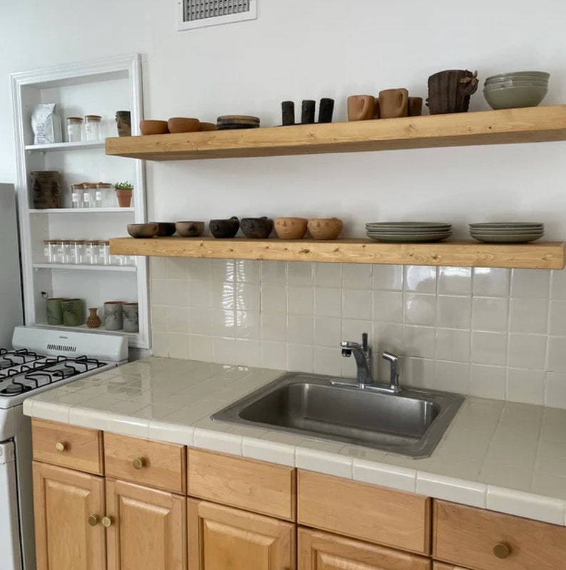 Floating Shelves in White Oak, Maple, Walnut and Pine, Wood Kitchen Shelves, Long Floating Shelves image 9