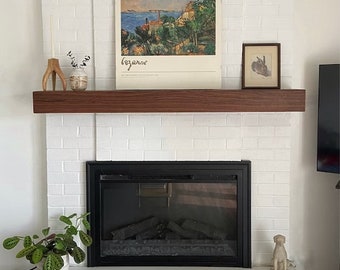 Walnut Fireplace Mantel with Bracket, Floating Shelf with Bracket for Fireplace, White Oak, Maple, Walnut Fireplace Mantel Shelf