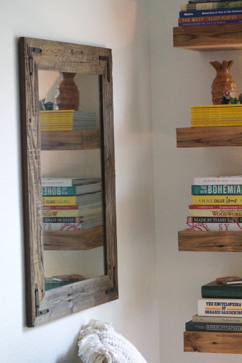 Reclaimed Wood Framed Mirror, Custom Sizes 24Wx30H (Brackets)