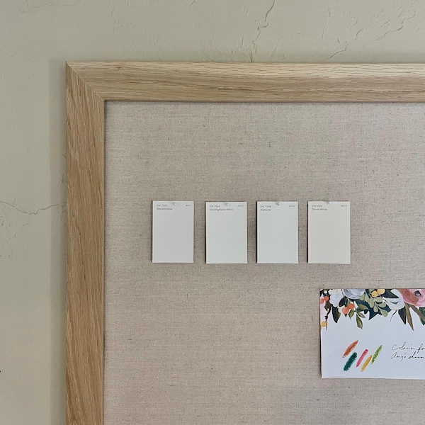 Cotton Linen Memo Board: White Oak Frame, Push Pin Display