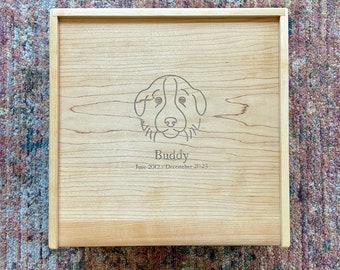 Large Engraved Memory Keepsake Box for Pet Lover, Pet Memory Box in Maple, Custom Solid Wood Photo Box