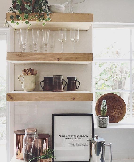 Custom Pine Floating Shelves: Rustic Wood Wall Shelves with Hidden Bracket