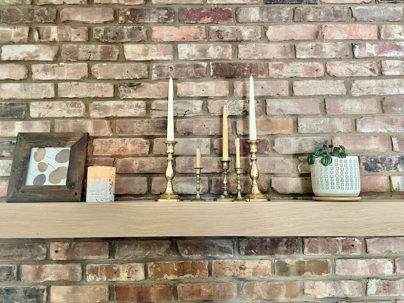 White Oak Fireplace Mantel with Bracket: Floating Wood Shelf - Decorative Shelf image 13