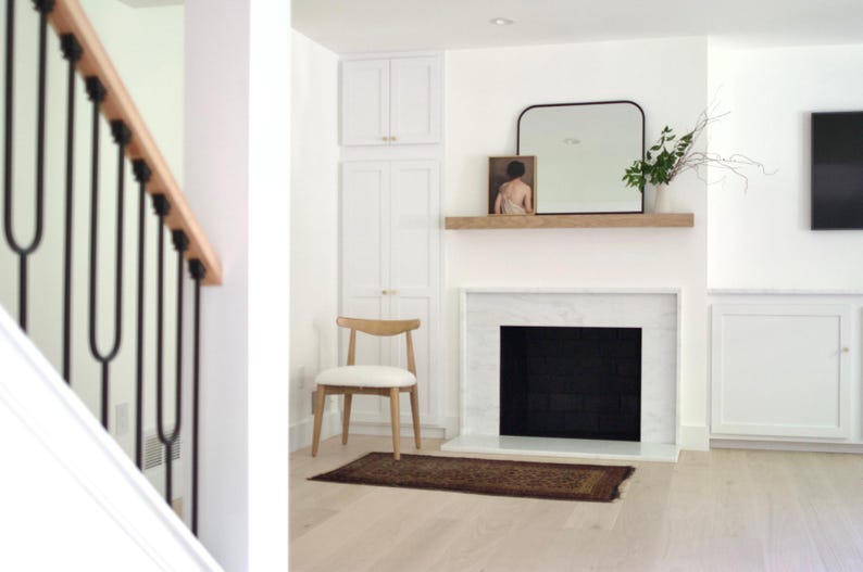 White Oak Fireplace Mantel with Bracket: Floating Wood Shelf - Decorative Shelf image 2