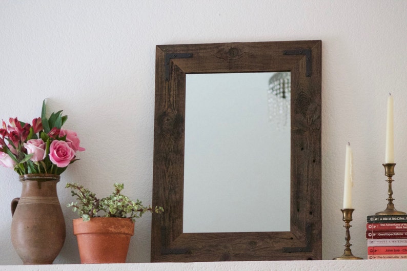 Small Mirror, Small Wood Framed Mirror, Wall Mirror, Reclaimed Wood Framed Mirror, Bathroom Mirror, Rustic Wood Mirror, Rustic Home Decor image 6