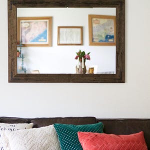 Reclaimed Wood Framed Mirror, Custom Sizes 42Wx30H (Brackets)