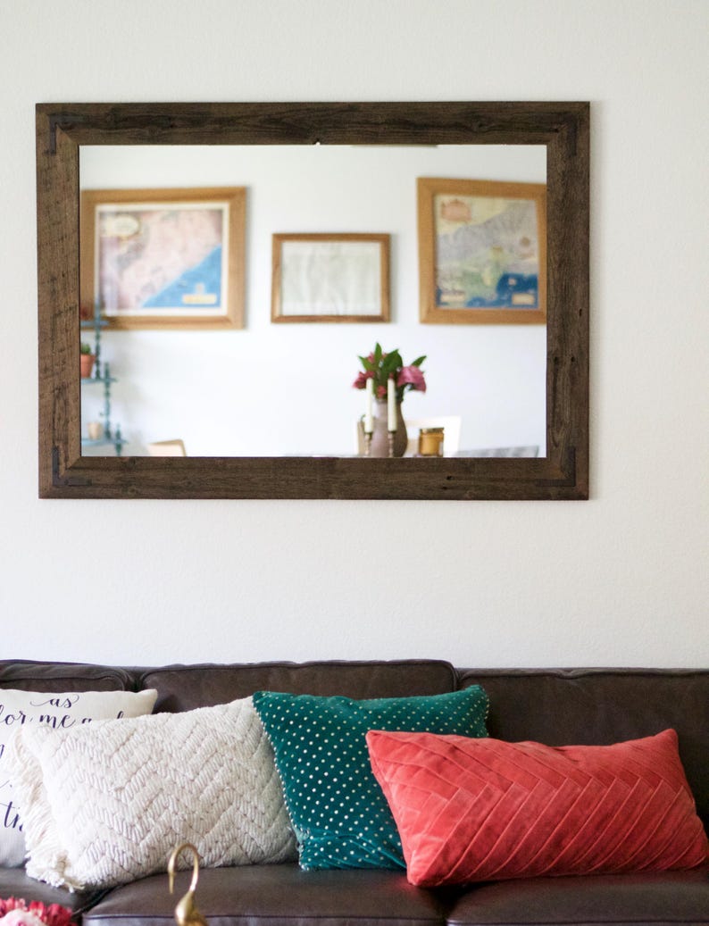 Reclaimed Wood Framed Mirror, Custom Sizes 42Wx30H (Brackets)