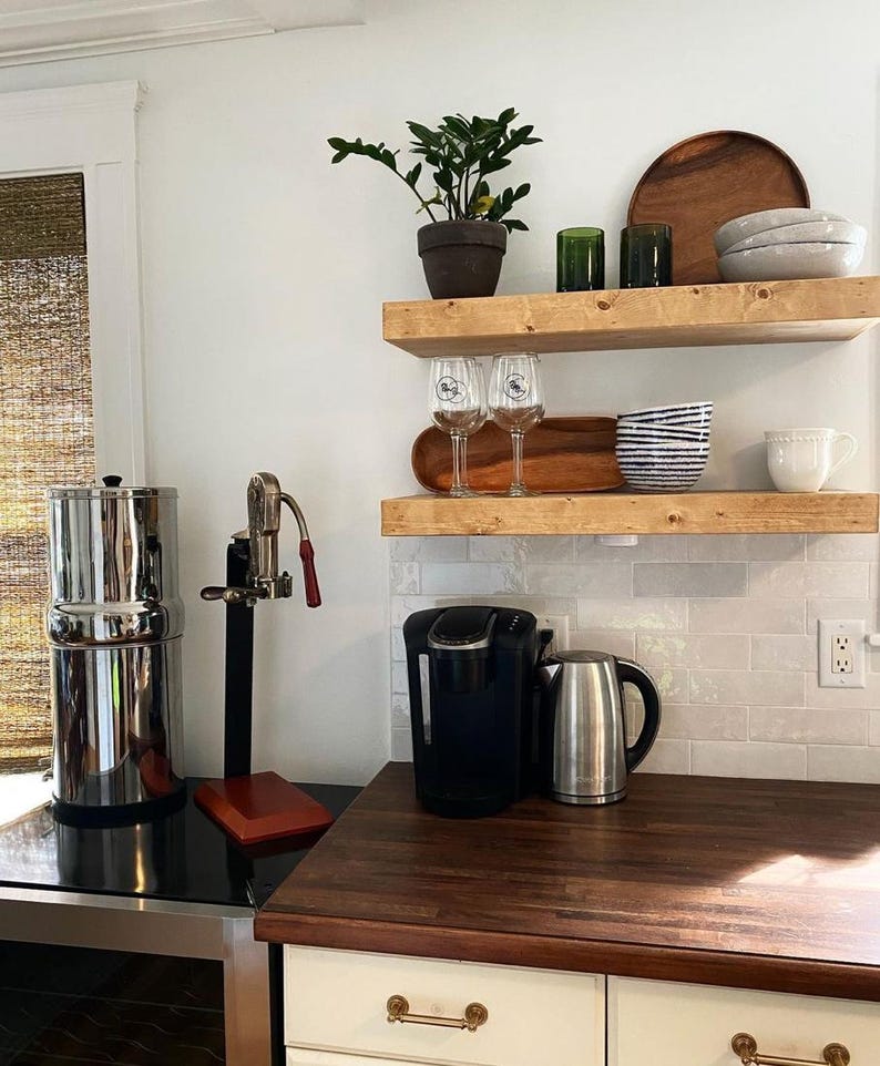 Custom Pine Floating Shelves: Rustic Wood Wall Shelves with Hidden Bracket image 6
