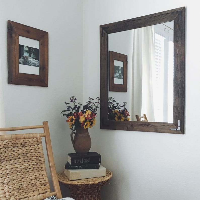 Reclaimed Wood Framed Mirror, Custom Sizes 36Wx30H (Brackets)