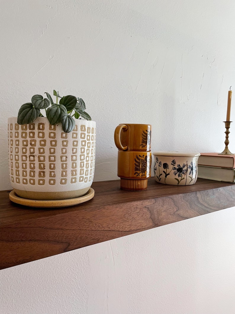 Walnut Floating Shelf for Modern Home, Wall Shelf with Hidden Bracket, Wood Shelf Open Shelving for Kitchen image 1