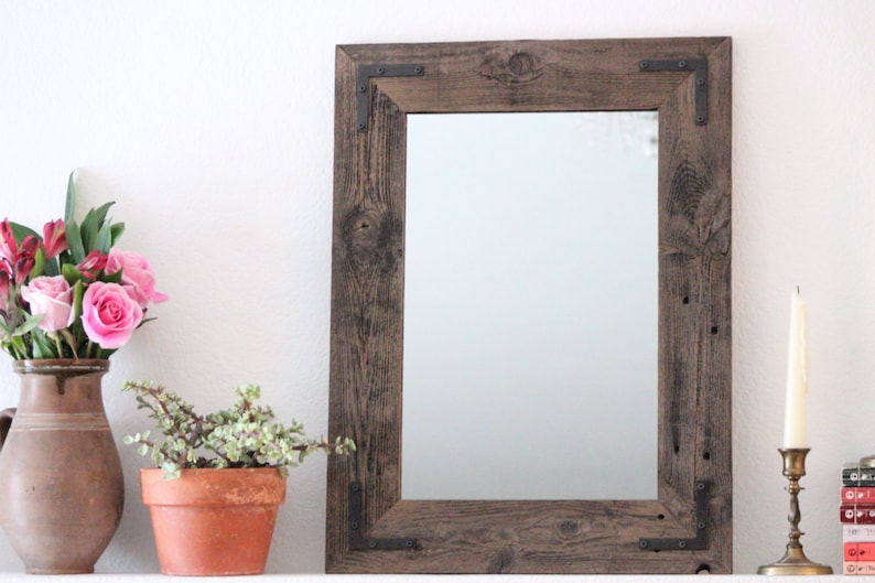 Small Mirror, Small Wood Framed Mirror, Wall Mirror, Reclaimed Wood Framed Mirror, Bathroom Mirror, Rustic Wood Mirror, Rustic Home Decor image 3