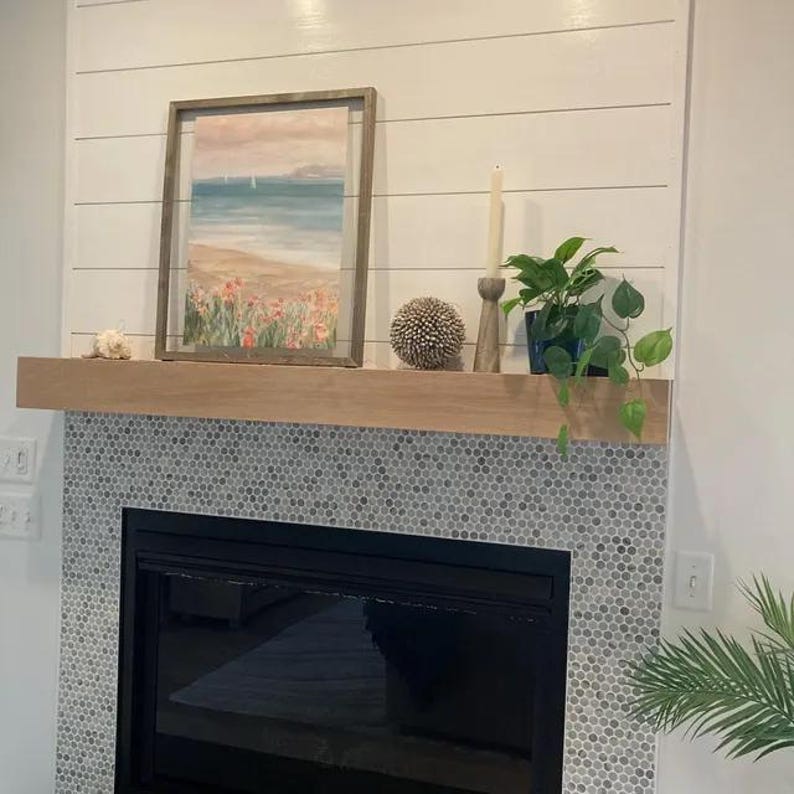 White Oak Fireplace Mantel with Bracket: Floating Wood Shelf - Decorative Shelf image 9
