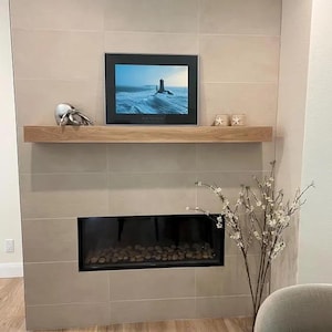 White Oak Fireplace Mantel with Bracket: Floating Wood Shelf - Decorative Shelf image 7