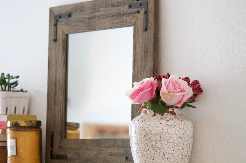Reclaimed Wood Framed Mirror, Custom Sizes 18x18 (Brackets)