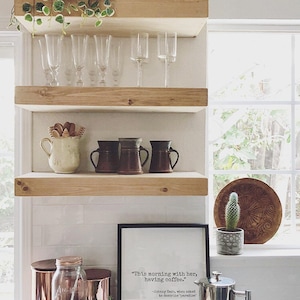 Walnut Floating Shelf for Modern Home, Wall Shelf with Hidden Bracket, Wood Shelf Open Shelving for Kitchen image 2