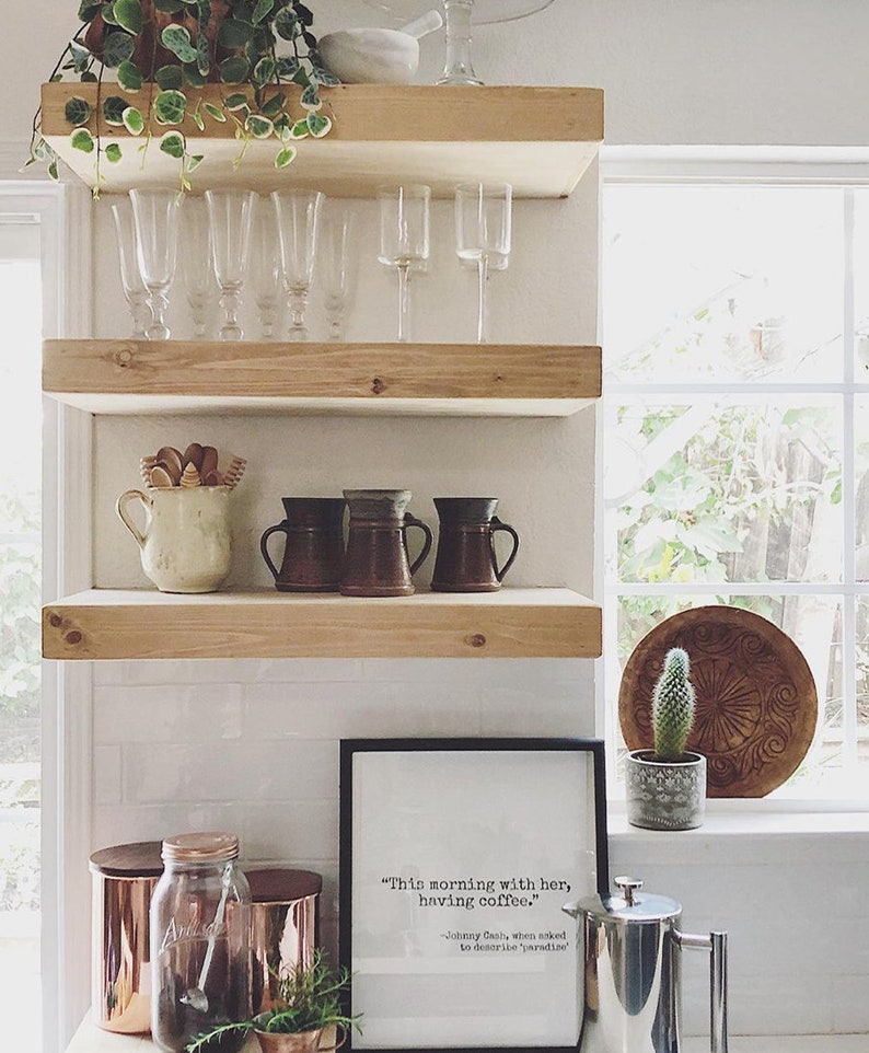 Walnut Floating Shelf for Modern Home, Wall Shelf with Hidden Bracket, Wood Shelf Open Shelving for Kitchen image 2