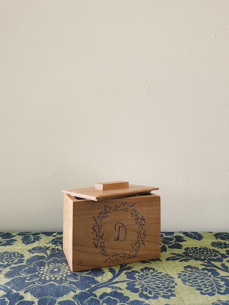 Engraved Monogram Recipe Box, Personalized Monogram Photo Box, Personalized Keepsake Box, Personalized Wedding Gift, Wooden Keepsake Box image 1