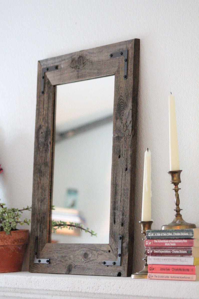 Small Mirror, Small Wood Framed Mirror, Wall Mirror, Reclaimed Wood Framed Mirror, Bathroom Mirror, Rustic Wood Mirror, Rustic Home Decor image 1
