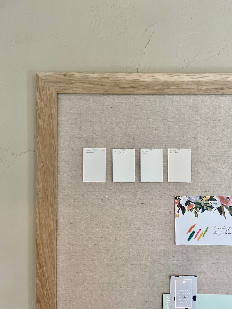 Modern Memo Board with Cotton Linen in a White Oak Frame, Linen Push Pin Board for Office and Nursery Decor, Linen Message Board for Kitchen