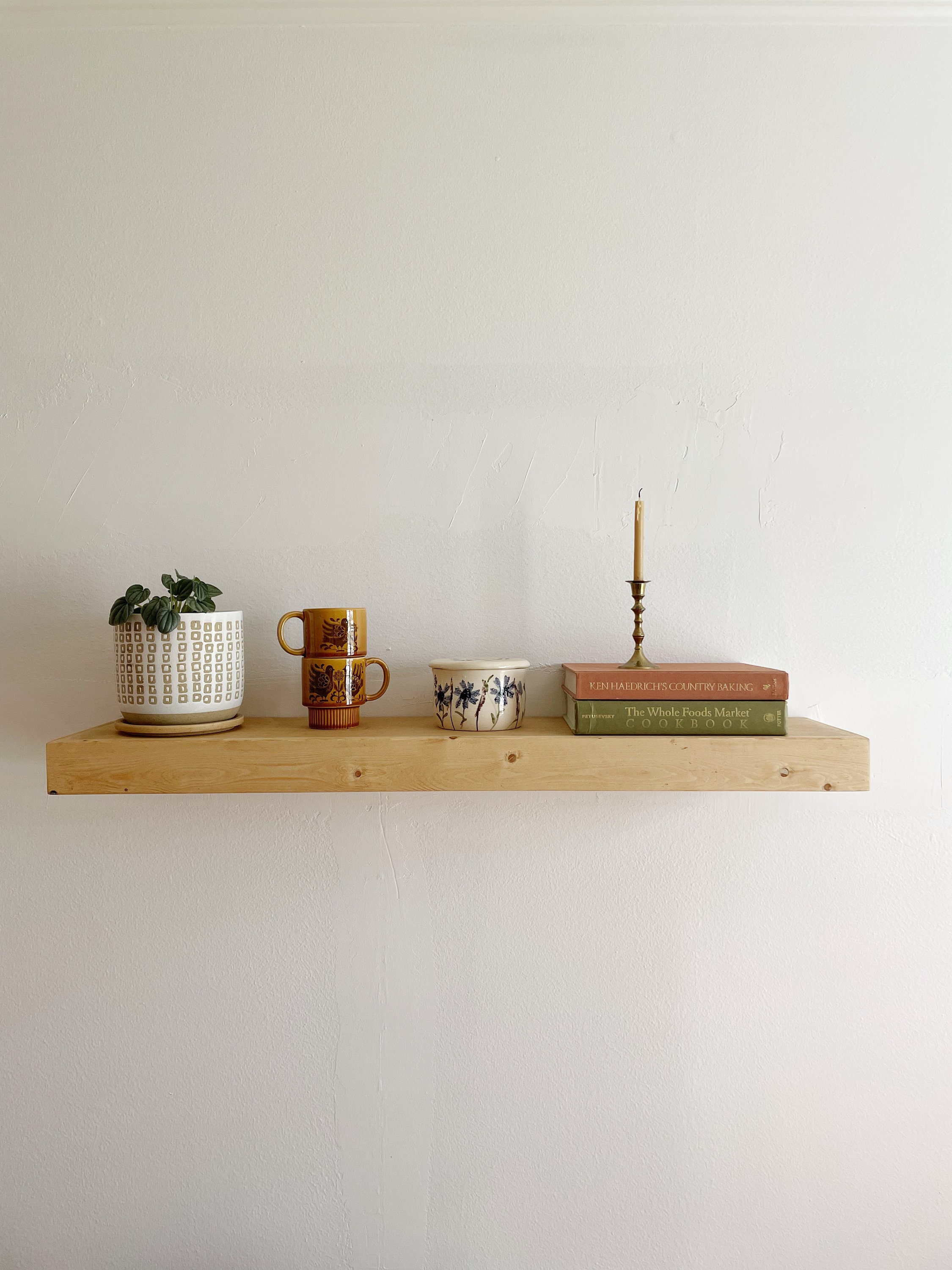 White Oak Wooden Floating Shelves with Hidden Bracket, Kitchen Wall