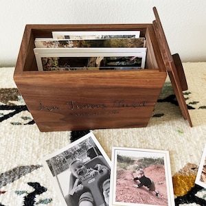 Personalized Photo Box for Baby. Engraved Wooden Photo Keepsake Box in Walnut or Maple. Custom Box for Baby Photos.