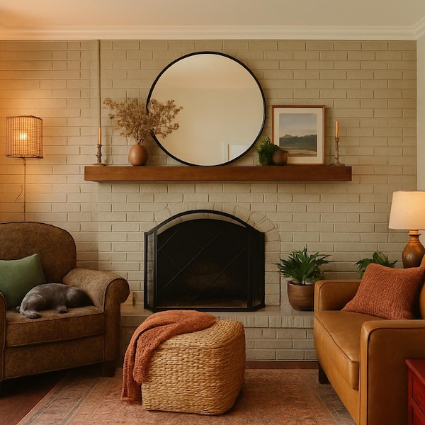 Walnut Fireplace Mantel Shelf with Hidden Bracket