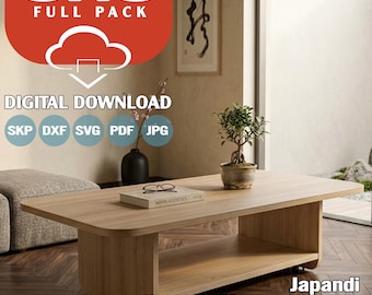 Japandi Mobile Coffee Table CNC Plan | Minimalist Low Table for Small Apartments | Hidden Dog-bone Joinery Plywood 18mm Digital DXF SKP