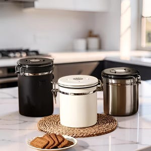 Coffee Canister Airtight Stainless Steel Storage Container with CO2 Valve, Date Tracker & Scoop, Kitchen Coffee Bean Storage Tin