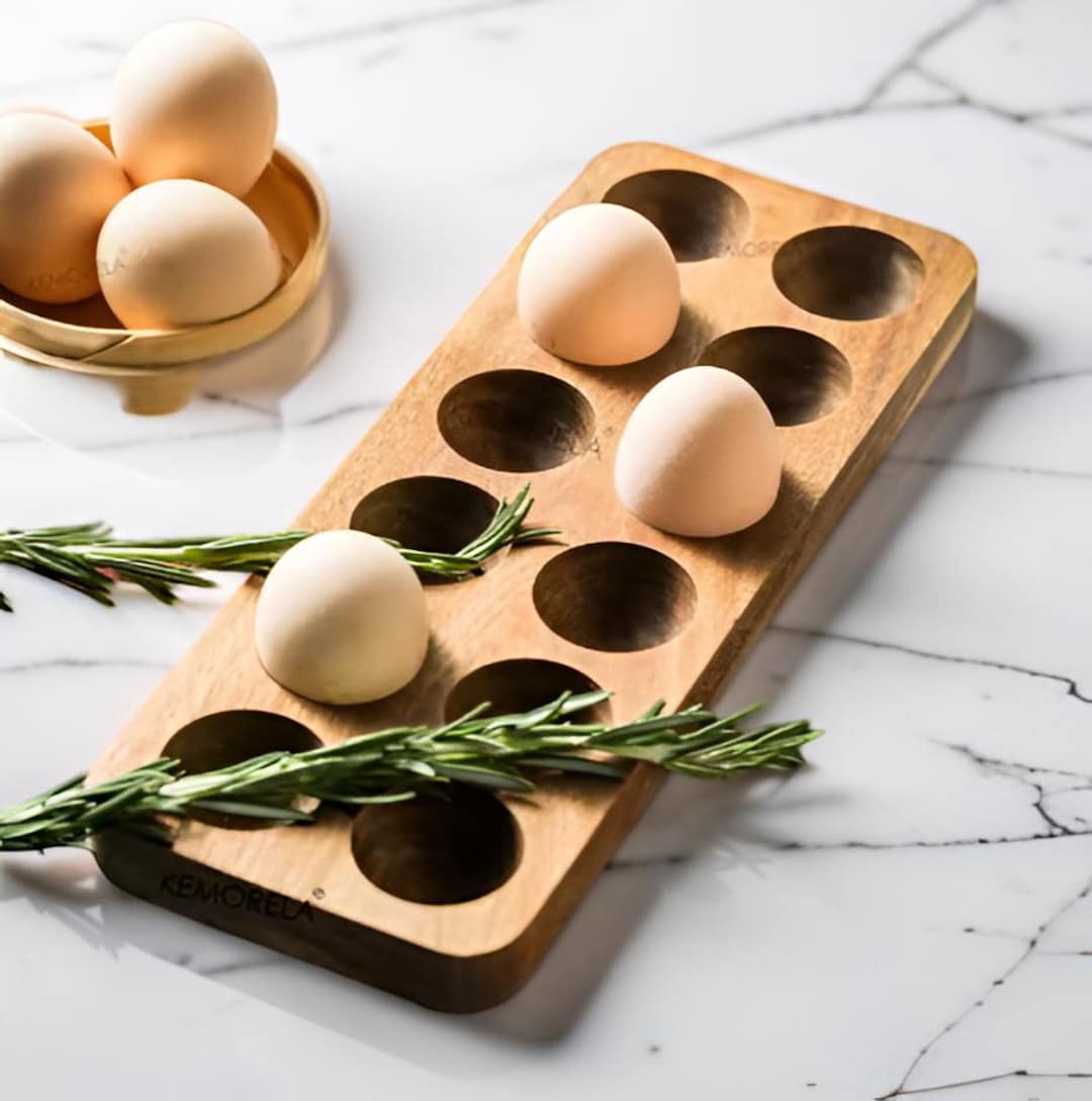 Wooden Egg Holder Acacia Wood Egg Tray Farmhouse Kitchen Countertop ...