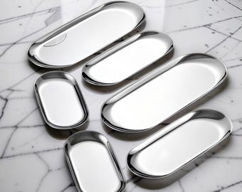 Ovale schaal van roestvrij staal, goud- en zilverkleurig sieradenbakje, moderne sieradenorganizer, opbergbakje voor de badkamer, decoratie voor de koffiehoek