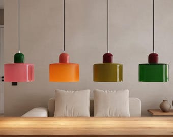 Boho Stained Glass Chandelier, Colorful Hanging Bedside Lamp, Vintage Dining Room Light Fixture, Pink Orange Green Glass Ceiling Light