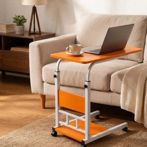 Adjustable C Table with Wheels • Mobile Laptop Desk, Rolling Side Table