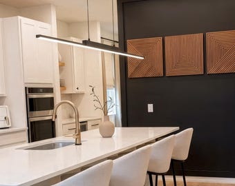 Modern Linear Pendant Light, Minimalist LED Dining Room Chandelier, Nordic Kitchen Island Lighting, Japandi Long Hanging Lamp, Home Decor