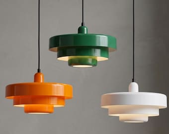 Nordic Pendant Light, Mid Century Modern Aluminum Hanging Lamp, Retro Orange Fixture