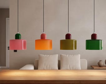 Boho Stained Glass Chandelier, Colorful Hanging Bedside Lamp, Vintage Dining Room Light Fixture, Pink Orange Green Glass Ceiling Light