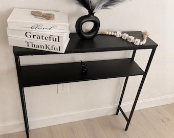 Narrow Two-Tier Console Table, Modern Steel Entryway Sofa Table