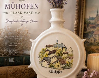 Vintage Mühofen Hand-Painted Flask Vase | Austrian Souvenir Cottagecore Decor