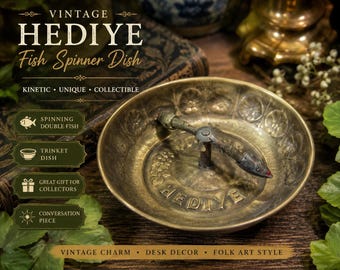 Vintage Brass Fish Spinner Dish | Kinetic Folk Art Trinket Bowl, Turkish Hediye Gift