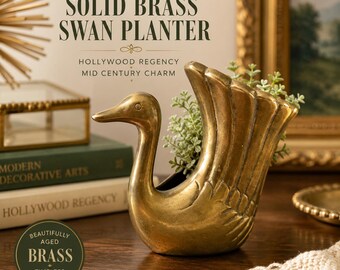 Vintage Solid Brass Swan Planter | Hollywood Regency Mid Century Charm