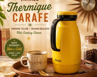 Vintage Yellow Thermique Thermal Carafe | Mid Century Modern Insulated Coffee Server | Retro Vacuum Flask