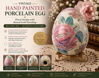 Vintage Hand Painted Porcelain Egg | Pastel Floral Chinoiserie Decor