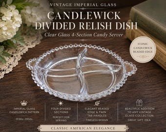 Vintage Imperial Glass Candlewick Divided Relish Dish | Clear 4-Section Candy Server